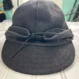 Vintage Stormy Kromer Blizzard Kap Black Wool Hat Fleece Lined Earband 7 1/4